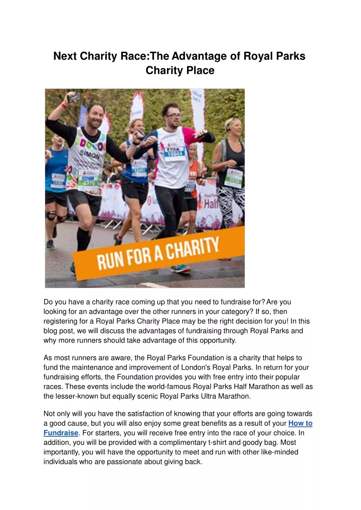 next charity race the advantage of royal parks