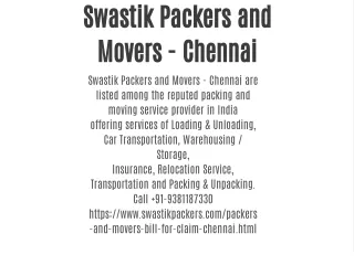 Swastik Packers and Movers - Chennai
