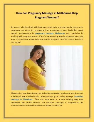 How Can Pregnancy Massage in Melbourne Help Pregnant Women?