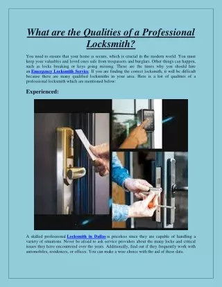 What are the Qualities of a Professional Locksmith