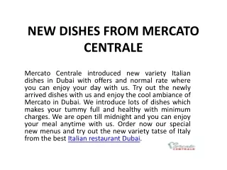 NEW DISHES FROM MERCATO CENTRALE
