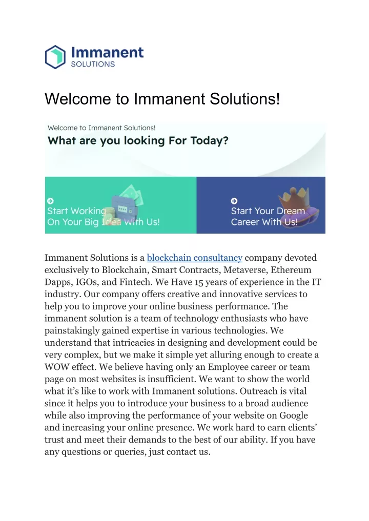 welcome to immanent solutions