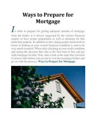 Ways to Prepare for Mortgage
