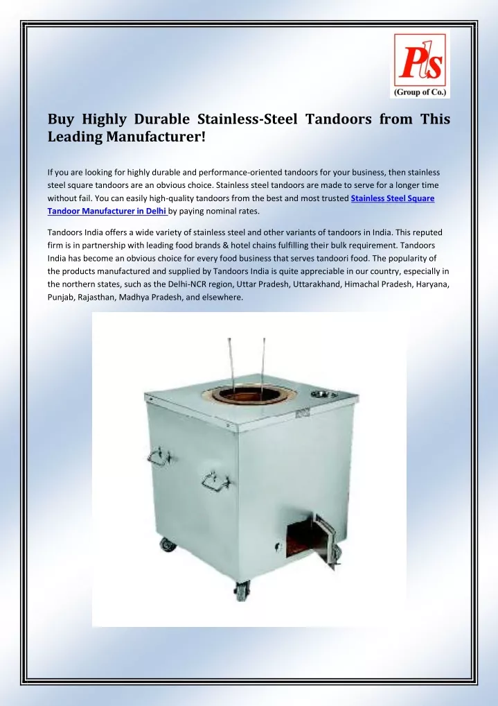 buy highly durable stainless steel tandoors from