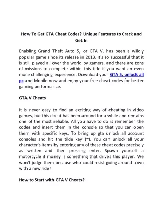 how to get gta cheat codes unique features