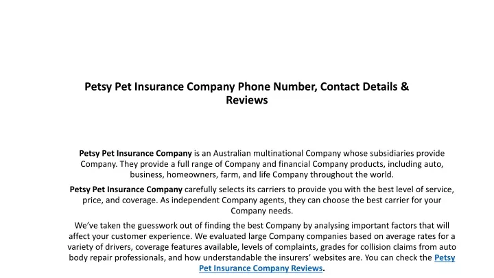 petsy pet insurance company phone number contact details reviews