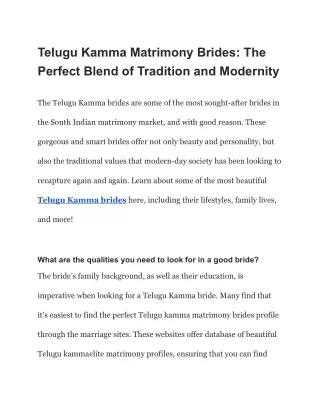 Telugu Kamma Matrimony Brides_ The Perfect Blend of Tradition and Modernity