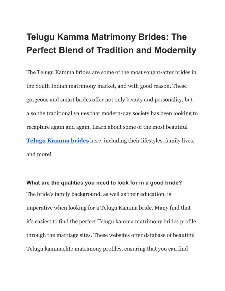telugu kamma matrimony brides the perfect blend