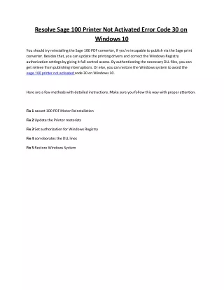 resolve sage 100 printer not activated error code
