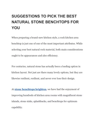 SUGGESTIONS TO PICK THE BEST NATURAL STONE BENCHTOPS FOR YOU
