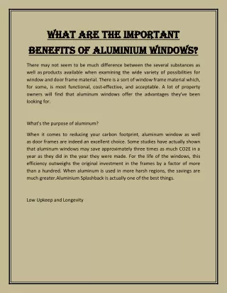 What are the important benefits of aluminium windows?