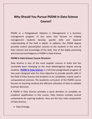 why should you pursue pgdm in data science course