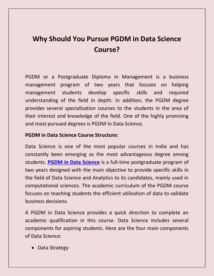 why should you pursue pgdm in data science course