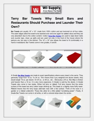 Terry Bar Towels Why Small Bars and Restaurants Should Purchase and Launder Their Own