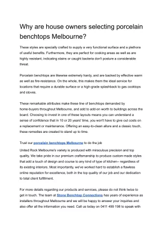 Why are house owners selecting porcelain benchtops Melbourne