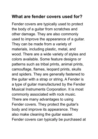 What are fender covers used for