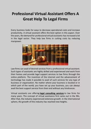 Professional Virtual Assistant Offers A Great Help To Legal Firms