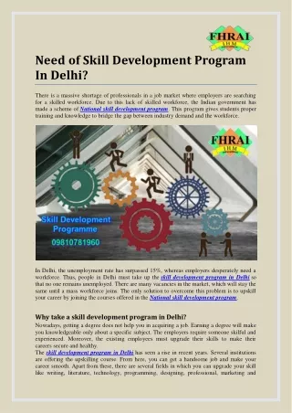 Need of Skill Development Program In Delhi?