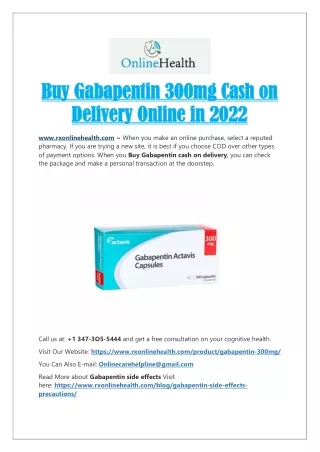 Buy Neurontin/Gabapentin 300mg Online via COD | Gabapentin Cash on Delivery