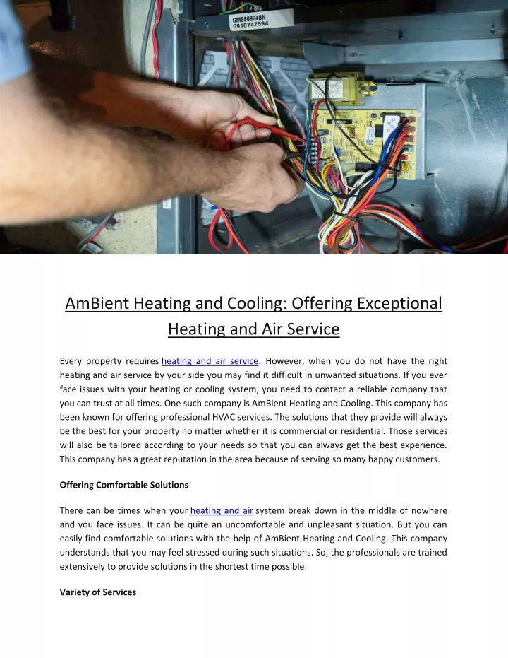 ambient heating and cooling offering exceptional