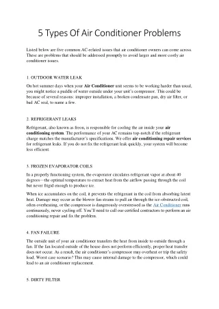 5 Types Of Air Conditioner Problems