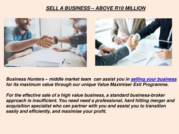 sell a business above r10 million