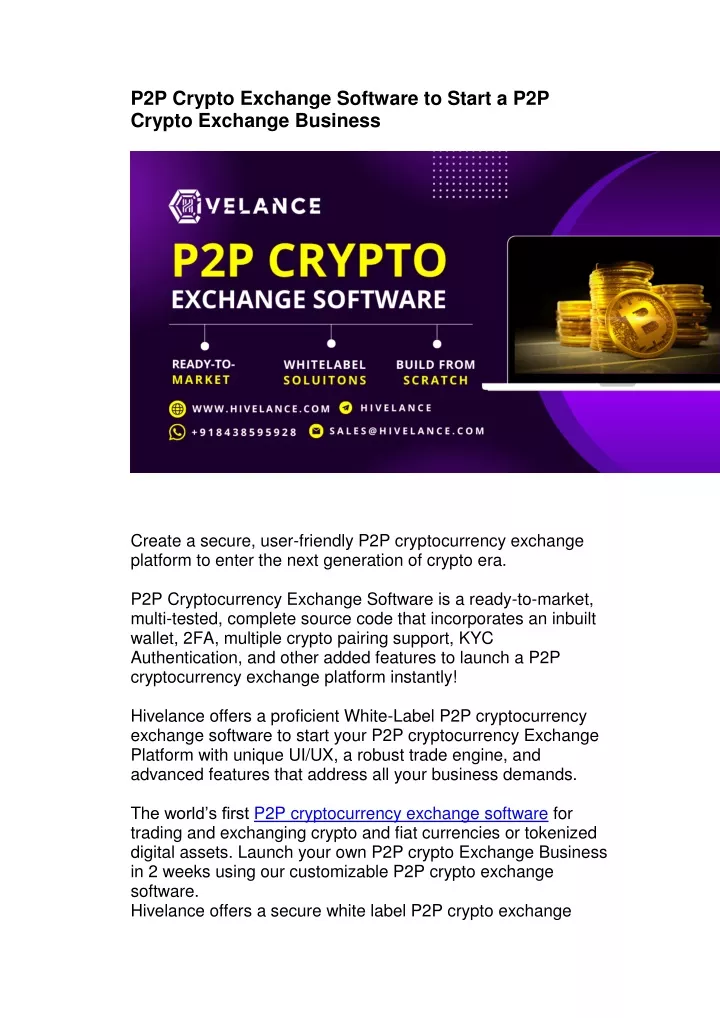 p2p crypto exchange software to start