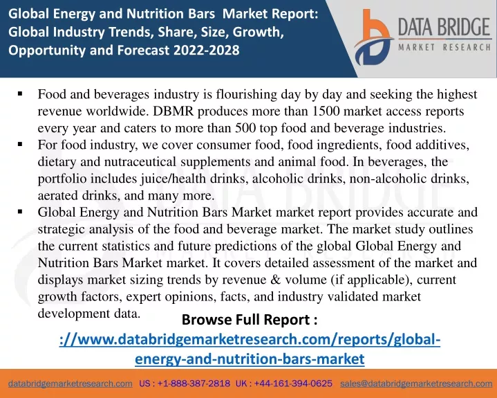 global energy and nutrition bars market report