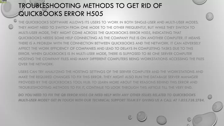 troubleshooting methods to get rid of quickbooks error h505