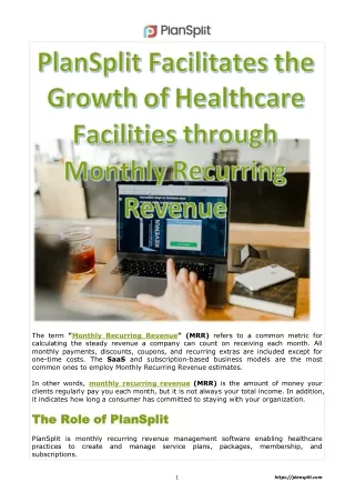 PlanSplit Helps Healthcare & Non-Healthcare Facilities to Generate Monthly Recurring Revenue