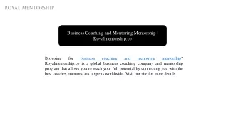 Business Coaching and Mentoring Mentorship | Royalmentorship.co