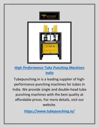 High Performance Tube Punching Machines India | Tubepunching.in