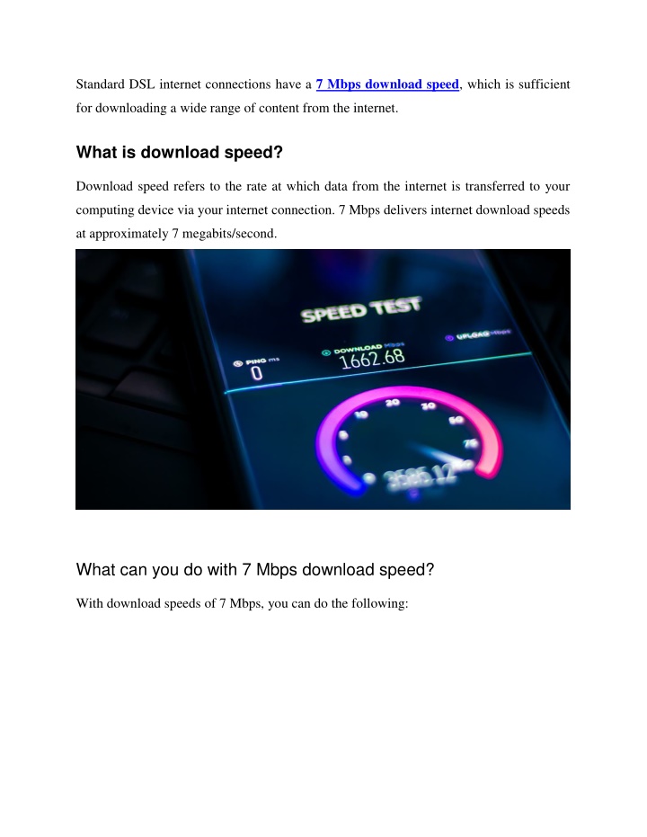 standard dsl internet connections have a 7 mbps