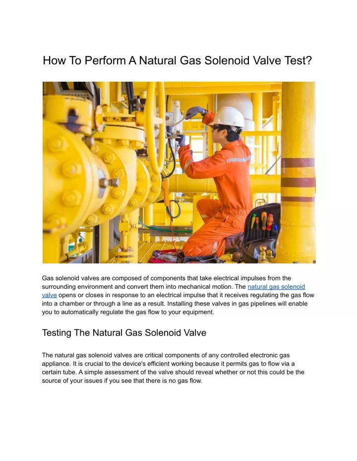 how to perform a natural gas solenoid valve test