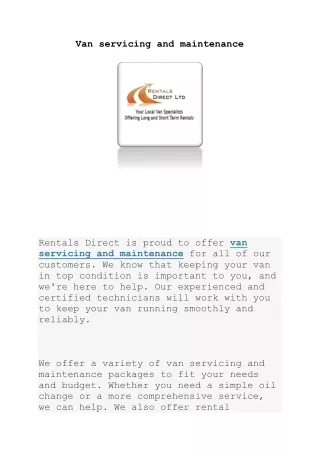 van servicing and maintenance