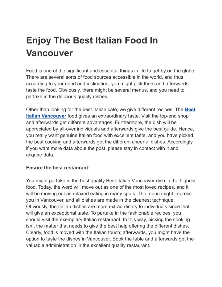 enjoy the best italian food in vancouver