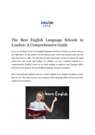 The Best English Language Schools in London: A Comprehensive Guide