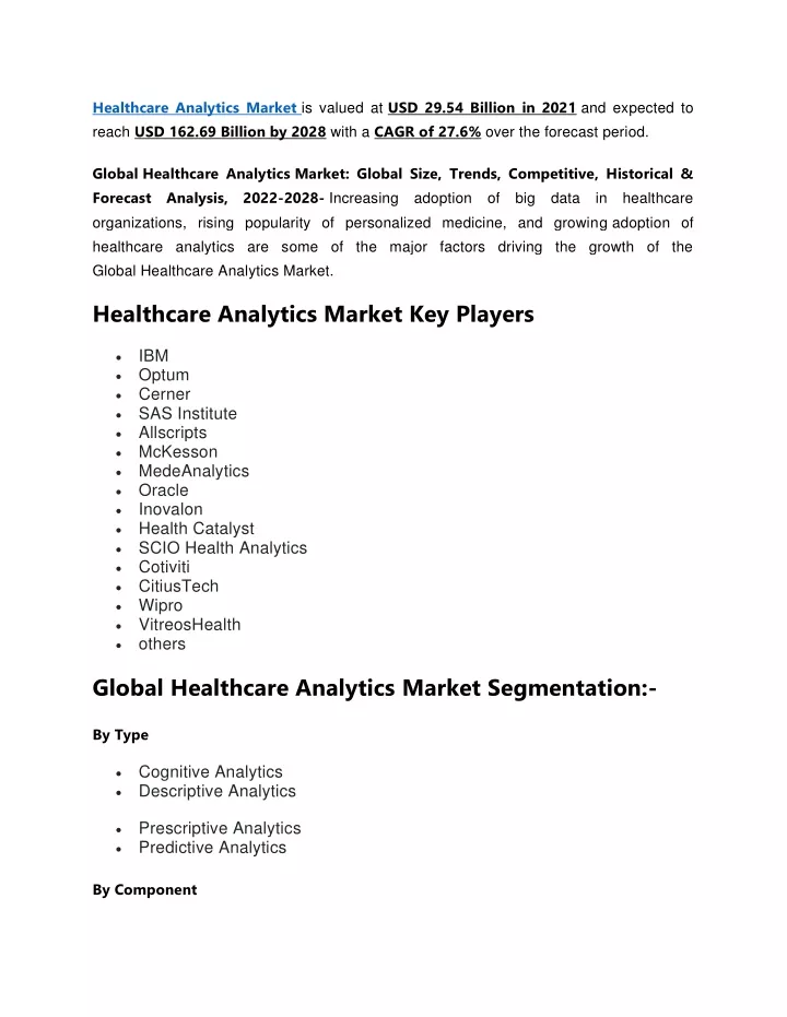 healthcare analytics market is valued