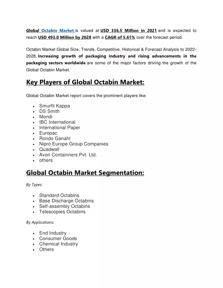 global octabin market is valued