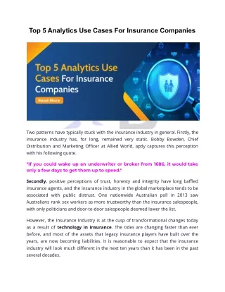 Top 5 Analytics Use Cases For Insurance Companies
