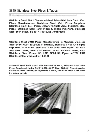 Stainless Steel 304H Pipes Suppliers