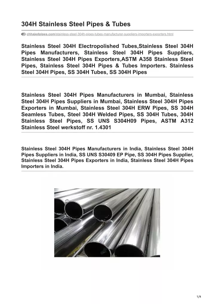 304h stainless steel pipes tubes