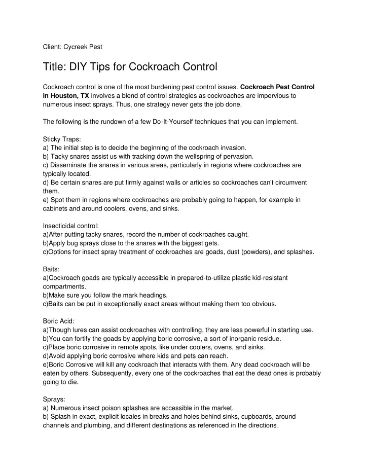 client cycreek pest title diy tips for cockroach