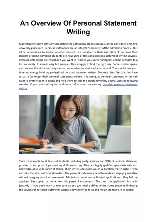 An Overview Of Personal Statement Writing