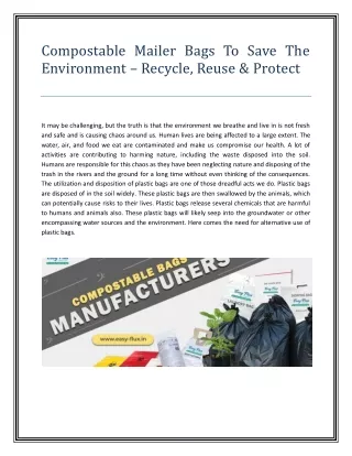 Compostable Mailer Bags To Save The Environment – Recycle, Reuse & Protect