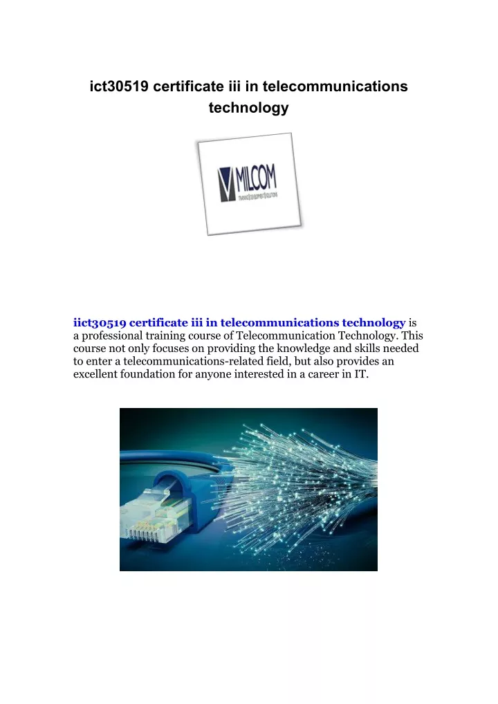 ict30519 certificate iii in telecommunications