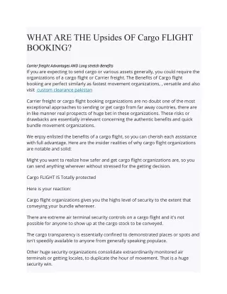 WHAT ARE THE Upsides OF Cargo FLIGHT BOOKIN1