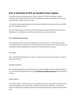 b sc in animation vfx an excellent career option