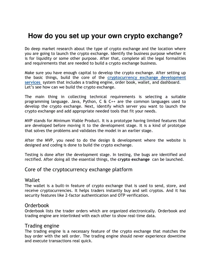 how do you set up your own crypto exchange