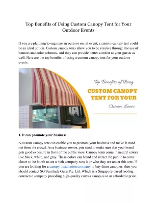 Top Benefits of Using Custom Canopy Tent for Your Outdoor Events
